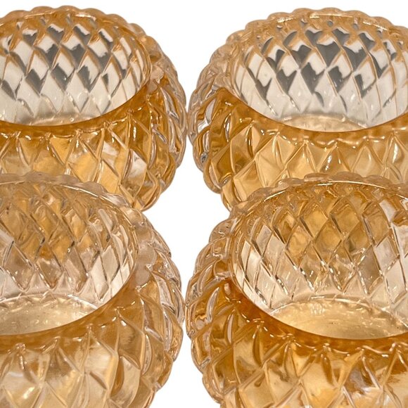 Vtg Diamond Cut Glass Candle Holders Tea Light Votive Peach Amber Patent HR - Picture 1 of 9